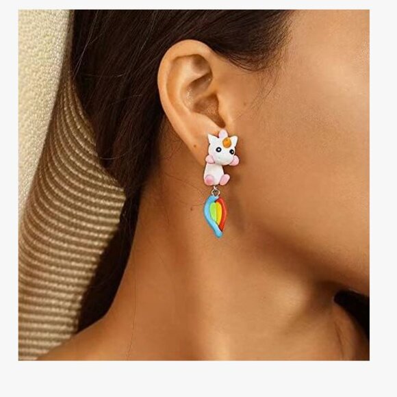 Cute and Adorable Unicorn Earrings - Clay Dangling Girls Jewelry - Picture 4 of 4